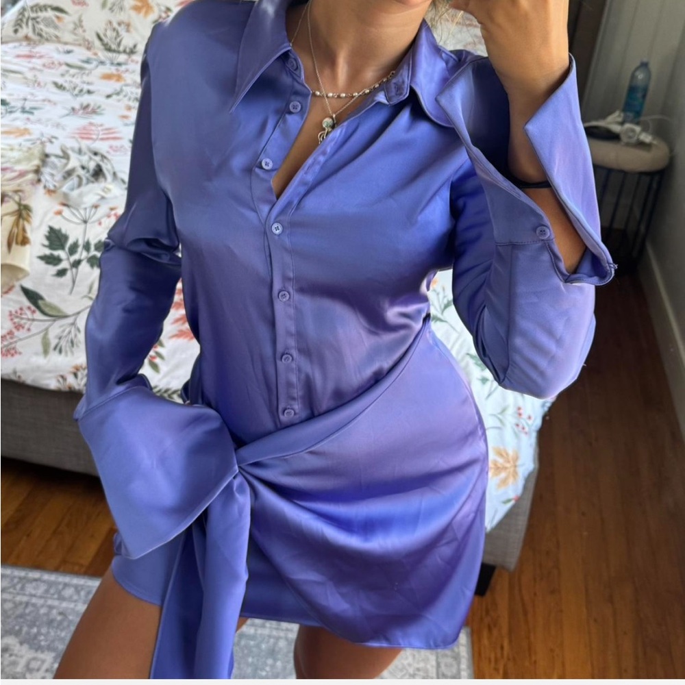 Rat & Boa Satin Blue Long Sleeve Dress